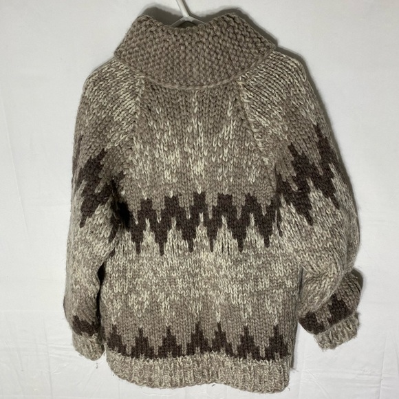 Vintage Handmade Brown Chevron Pattern Cowichan Sweater Zip Front Cardigan S - Picture 15 of 16
